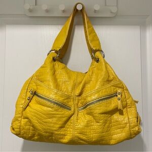BUENO Yellow Handbag with Multiple Pockets and Sections Preloved and Distressed